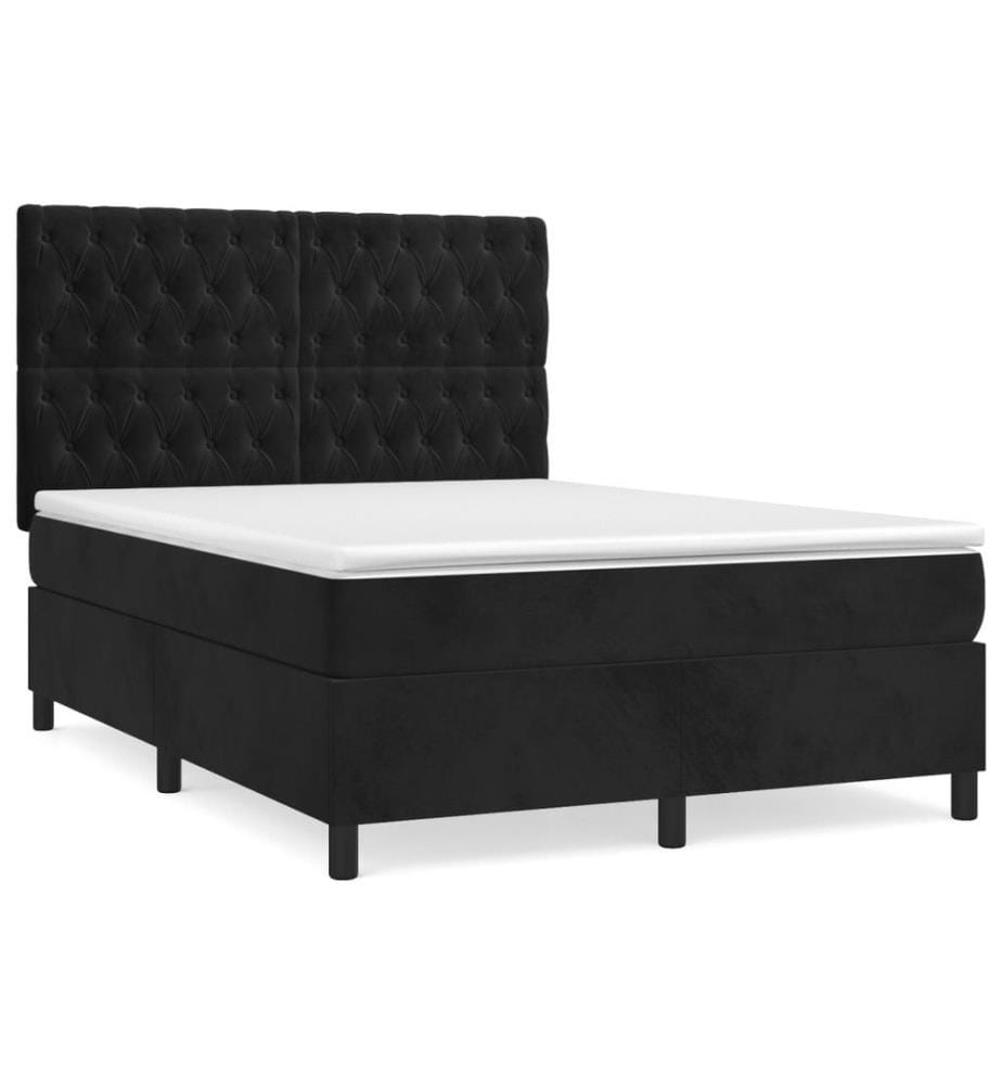 Boxspringbett mit Matratze Schwarz 140x190 cm Samt