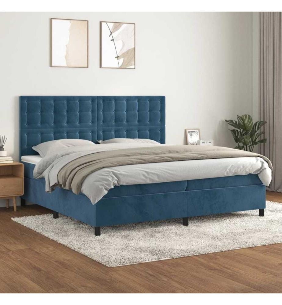 Boxspringbett mit Matratze Dunkelblau 200x200 cm Samt