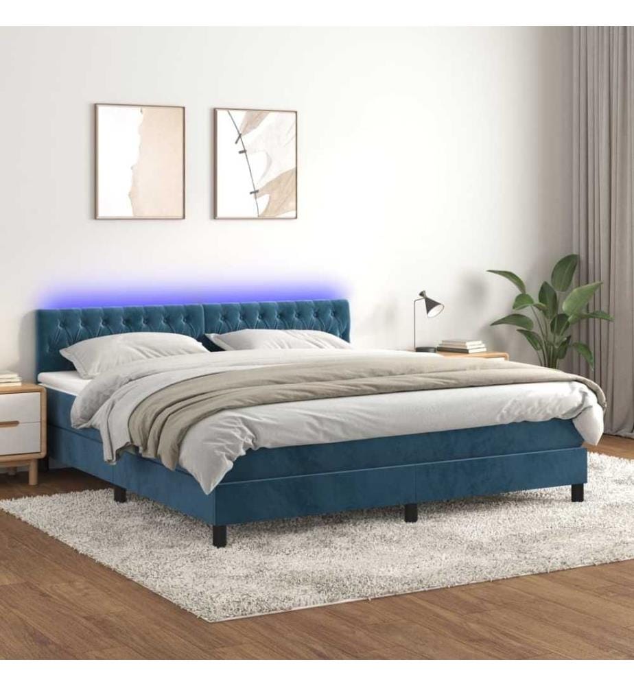 Boxspringbett mit Matratze & LED Dunkelblau 160x200 cm Samt