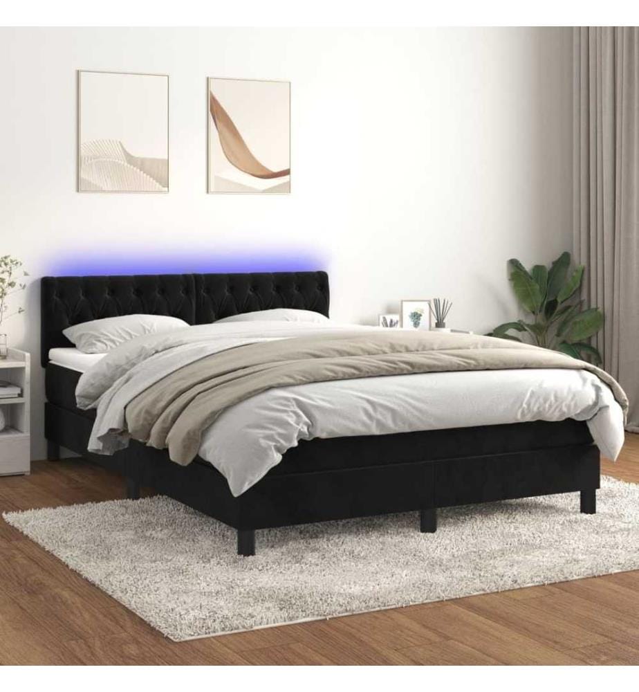 Boxspringbett mit Matratze & LED Schwarz 140x190 cm Samt