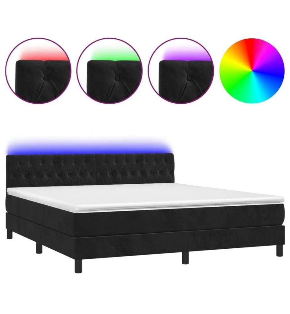 Boxspringbett mit Matratze & LED Schwarz 180x200 cm Samt
