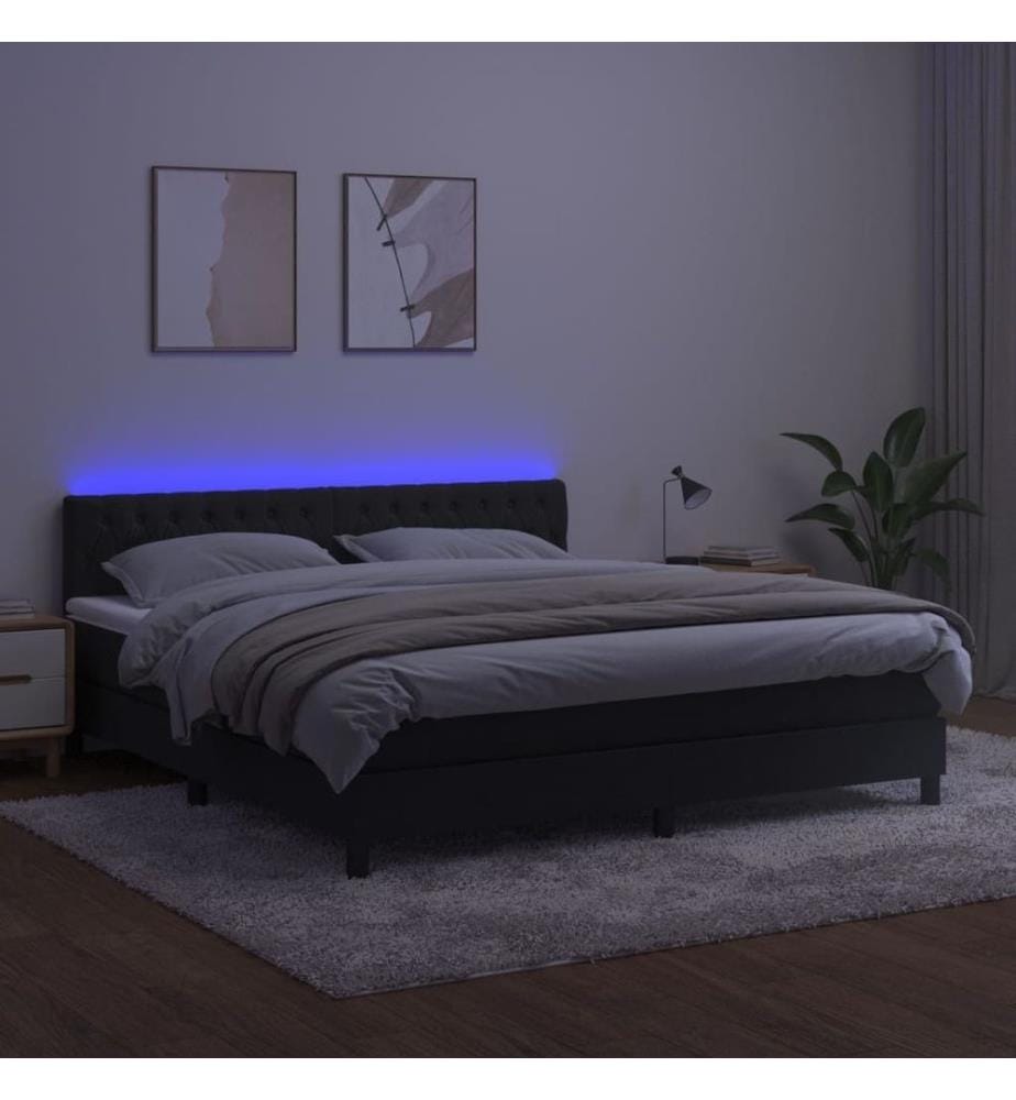 Boxspringbett mit Matratze & LED Schwarz 180x200 cm Samt