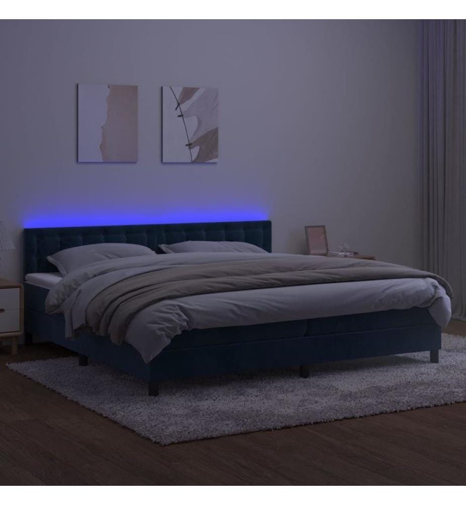 Boxspringbett mit Matratze & LED Dunkelblau 200x200 cm Samt