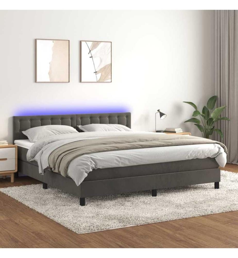 Boxspringbett mit Matratze & LED Dunkelgrau 180x200 cm Samt