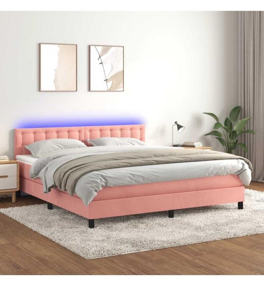 Boxspringbett mit Matratze & LED Rosa 180x200 cm Samt