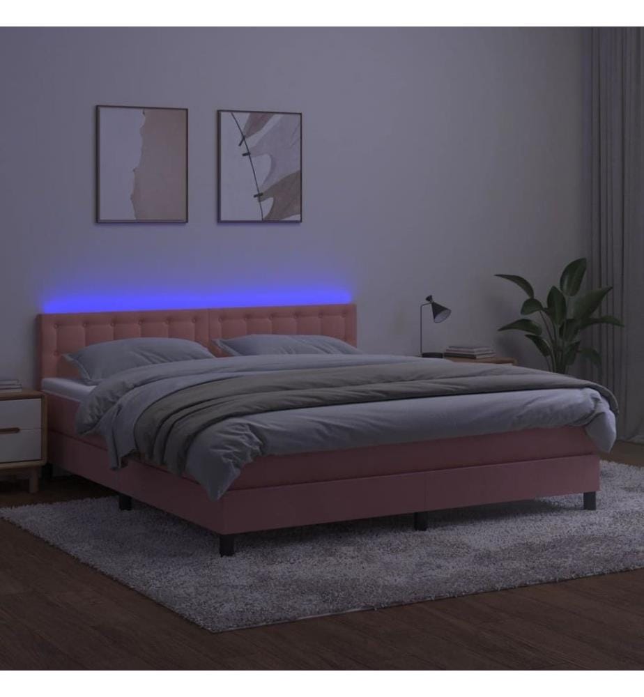 Boxspringbett mit Matratze & LED Rosa 180x200 cm Samt