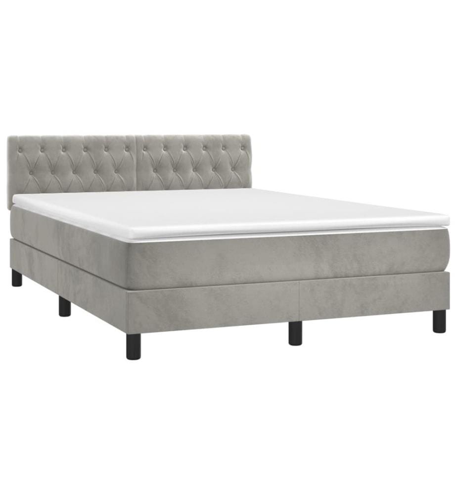 Boxspringbett mit Matratze & LED Hellgrau 140x190 cm Samt
