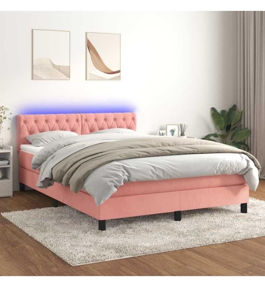 Boxspringbett mit Matratze & LED Rosa 140x200 cm Samt