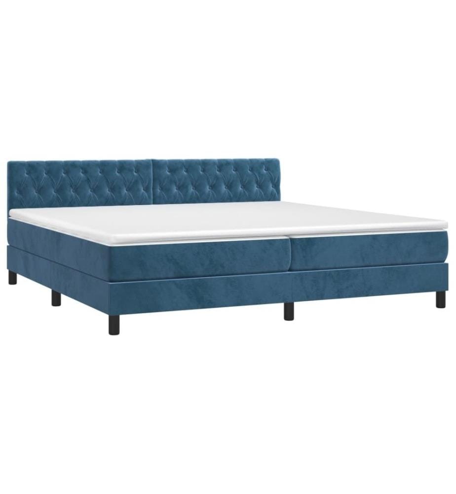 Sommier tapissier matelas et LED Bleu foncé 200x200 cm Velours