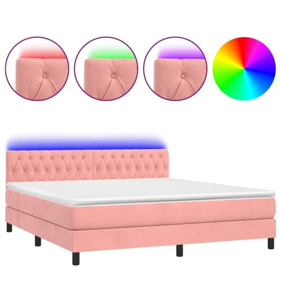 Boxspringbett mit Matratze & LED Rosa 180x200 cm Samt