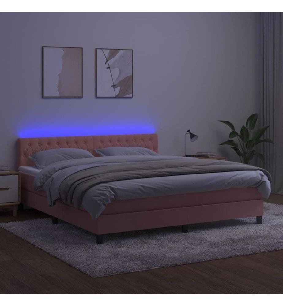Boxspringbett mit Matratze & LED Rosa 160x200 cm Samt