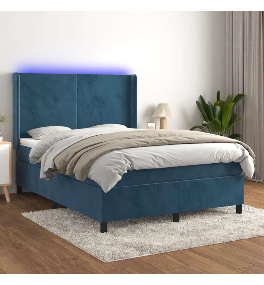 Boxspringbett mit Matratze & LED Dunkelblau 140x190 cm Samt