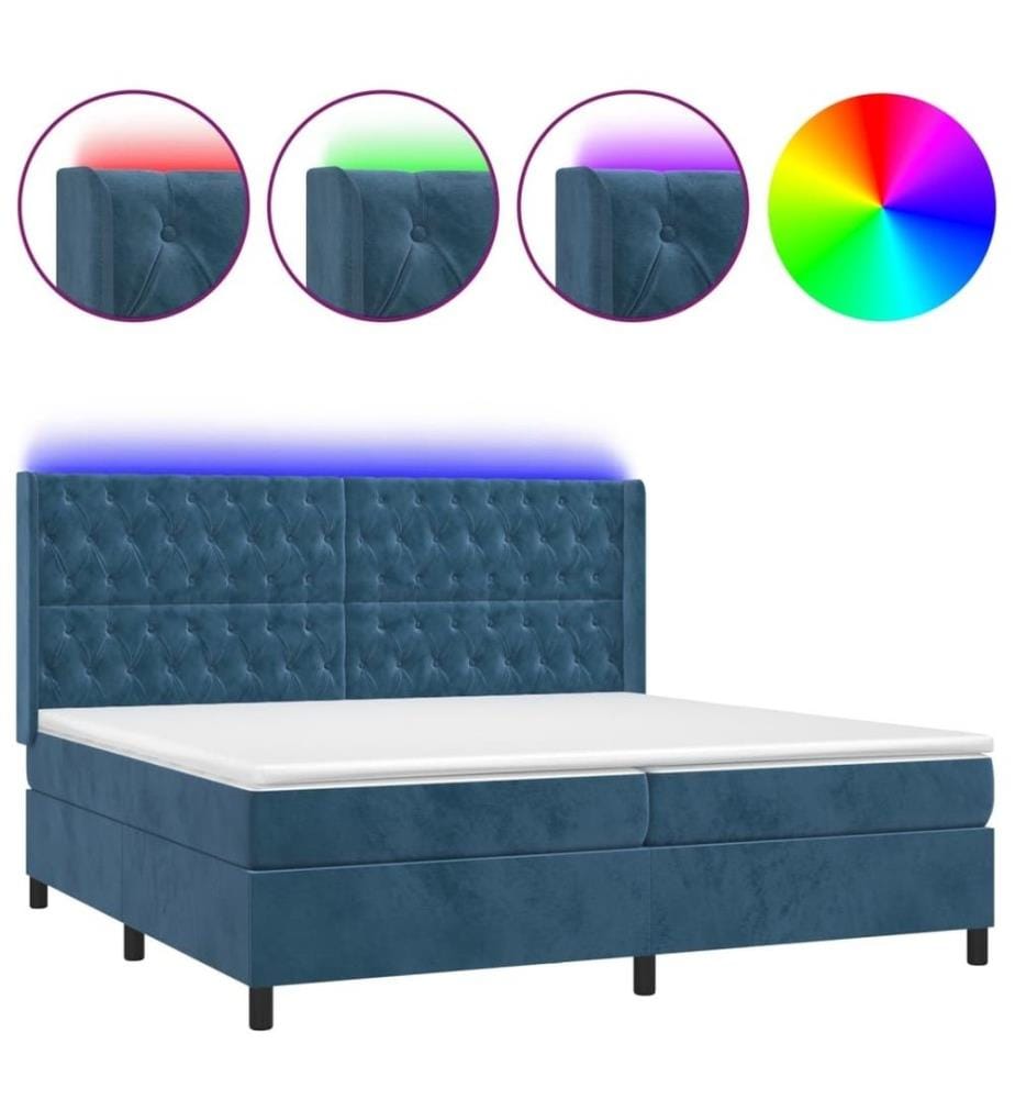 Boxspringbett mit Matratze & LED Dunkelblau 200x200 cm Samt