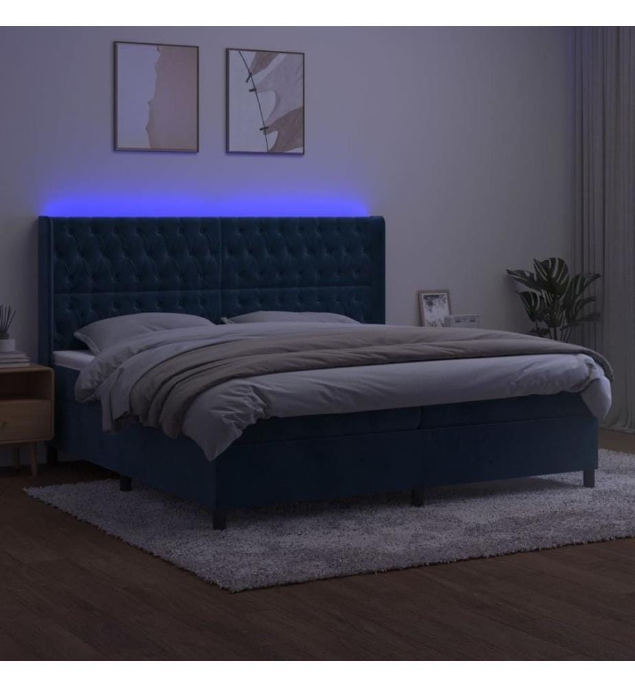 Boxspringbett mit Matratze & LED Dunkelblau 200x200 cm Samt