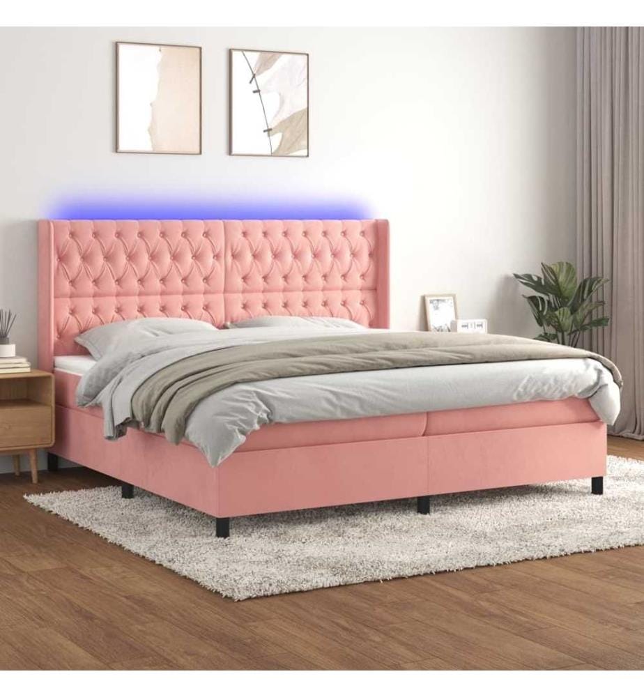 Boxspringbett mit Matratze & LED Rosa 200x200 cm Samt