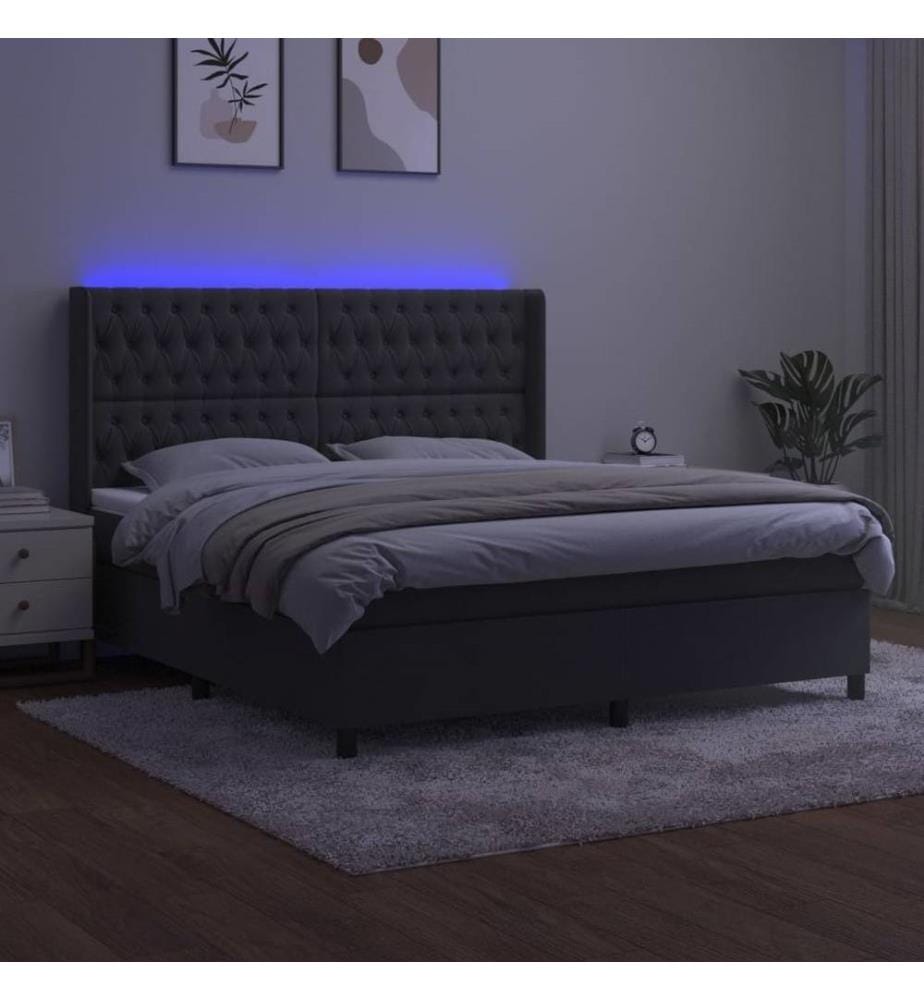 Boxspringbett mit Matratze & LED Dunkelgrau 180x200 cm Samt