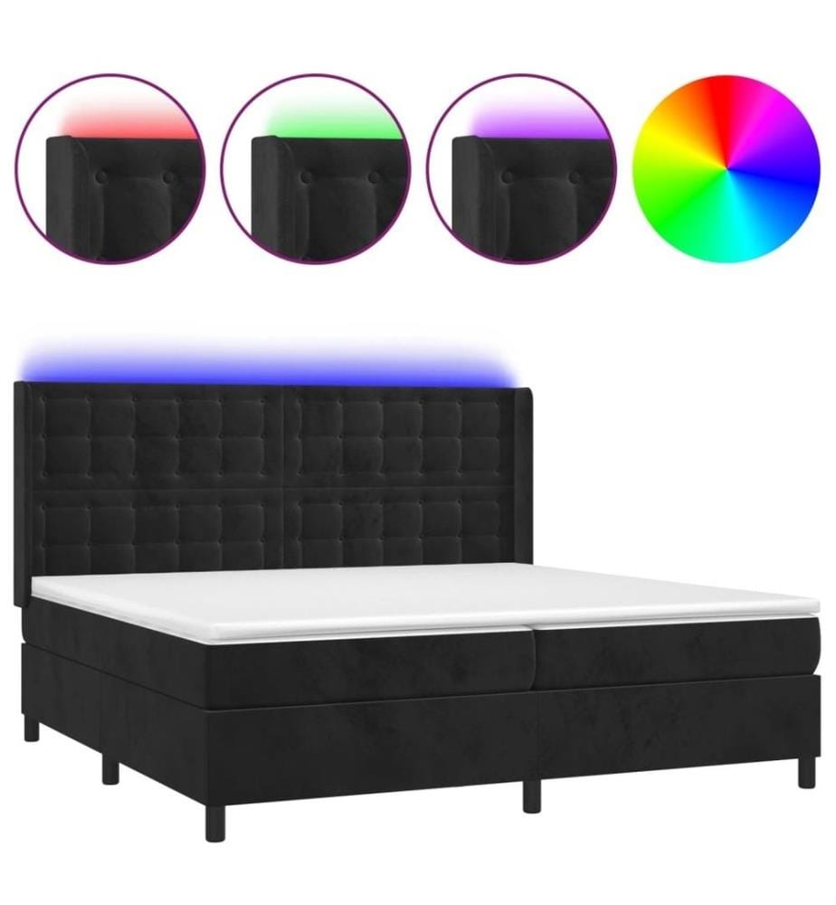 Boxspringbett mit Matratze & LED Schwarz 200x200 cm Samt