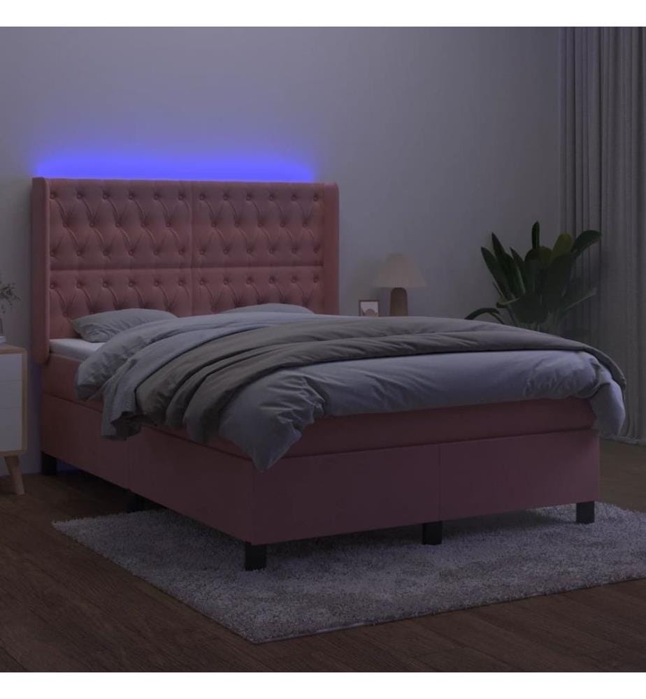 Boxspringbett mit Matratze & LED Rosa 140x200 cm Samt