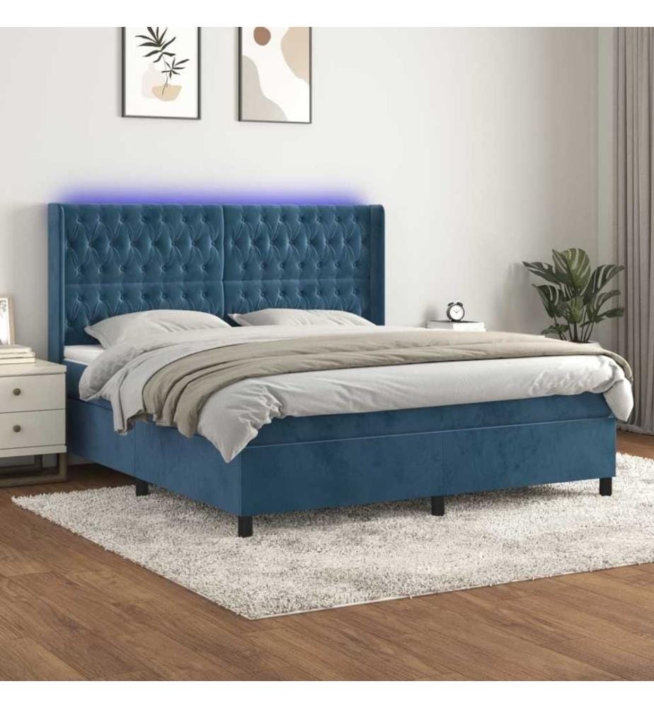 Boxspringbett mit Matratze & LED Dunkelblau 160x200 cm Samt