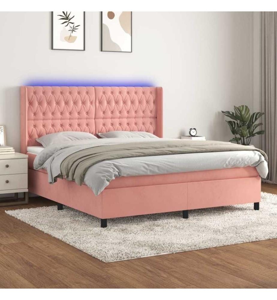 Boxspringbett mit Matratze & LED Rosa 160x200 cm Samt