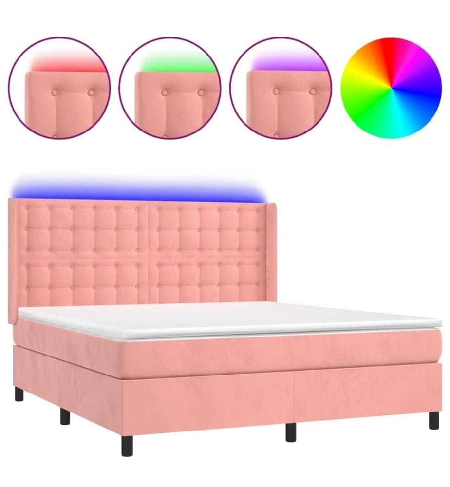 Boxspringbett mit Matratze & LED Rosa 180x200 cm Samt