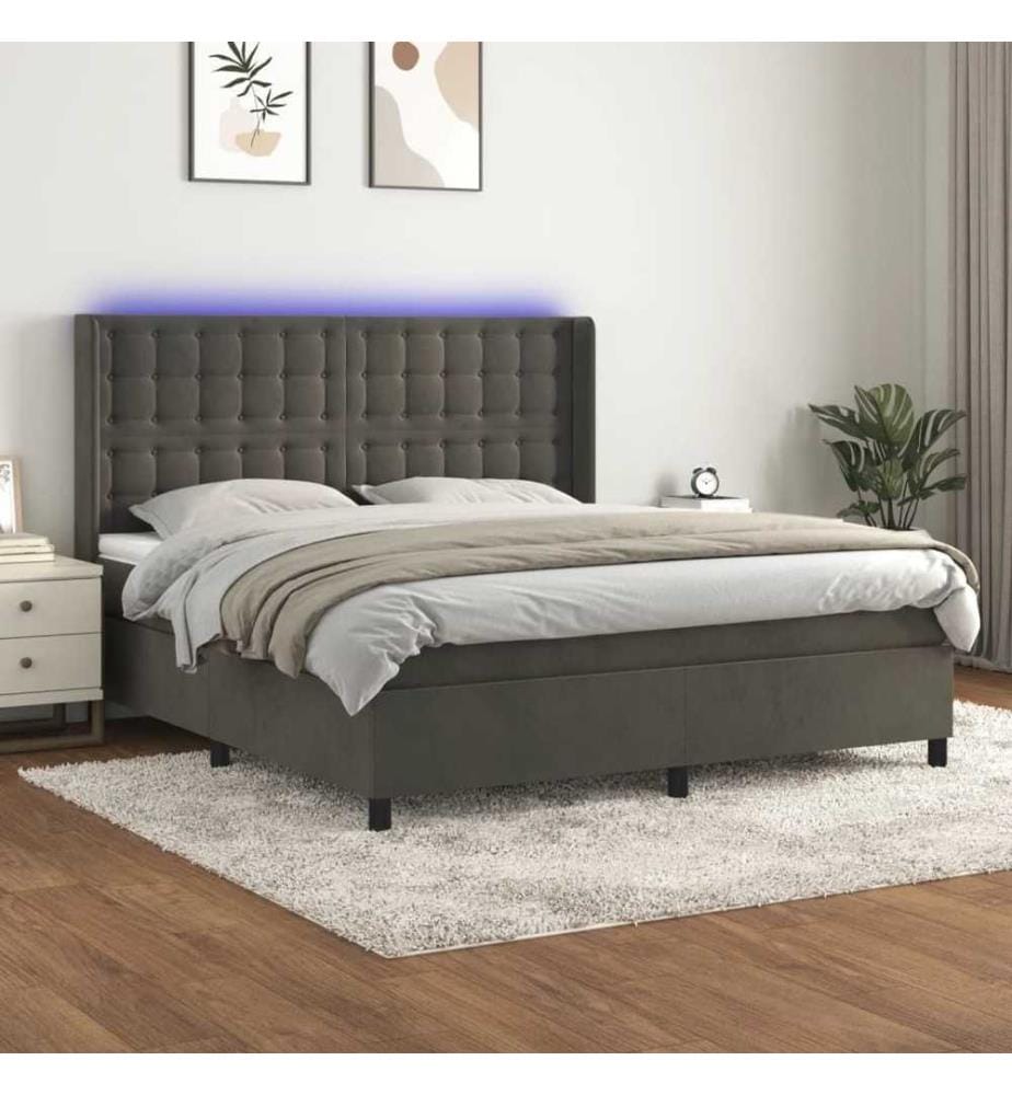 Boxspringbett mit Matratze & LED Dunkelgrau 180x200 cm Samt