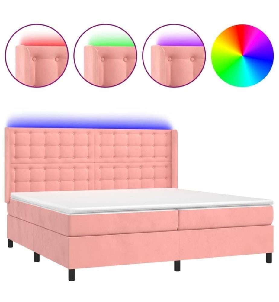 Boxspringbett mit Matratze & LED Rosa 200x200 cm Samt