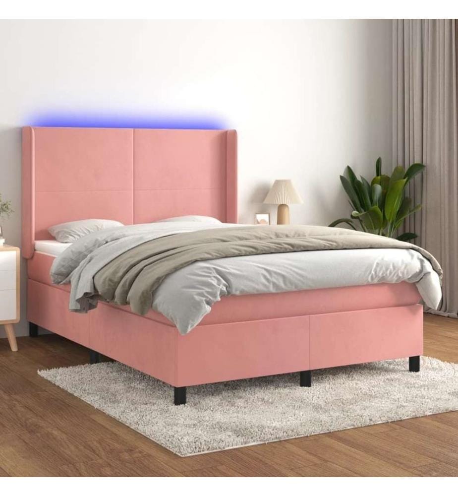 Boxspringbett mit Matratze & LED Rosa 140x190 cm Samt