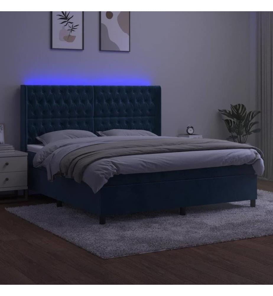 Boxspringbett mit Matratze & LED Dunkelblau 180x200 cm Samt