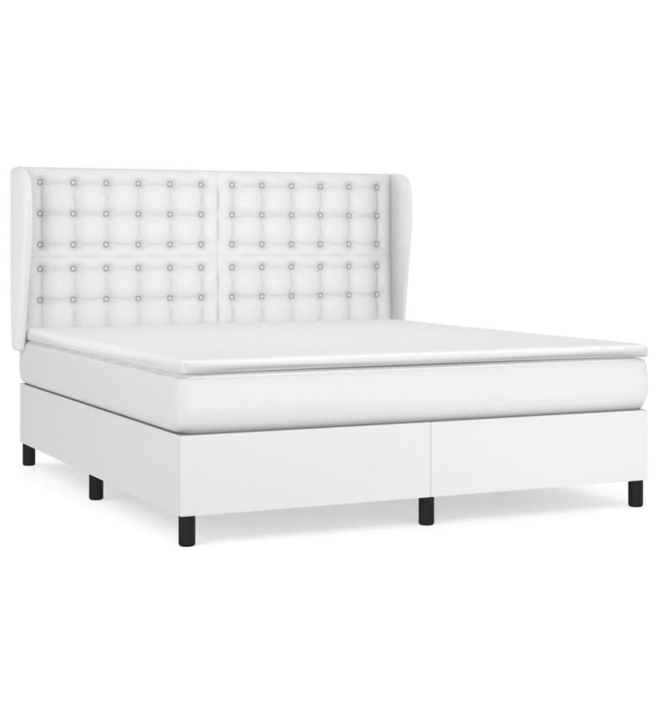 Boxspringbett mit Matratze Weiss 160x200 cm Kunstleder