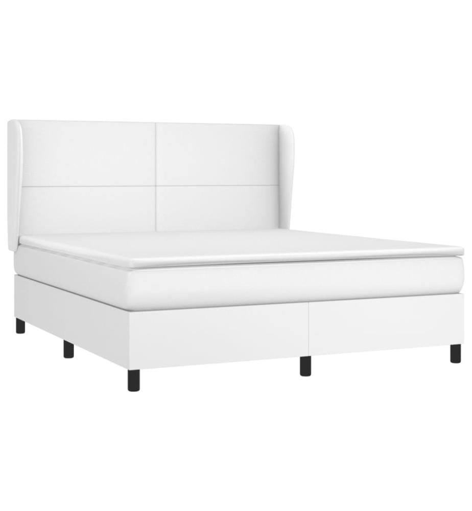 Boxspringbett mit Matratze Weiss 160x200 cm Kunstleder