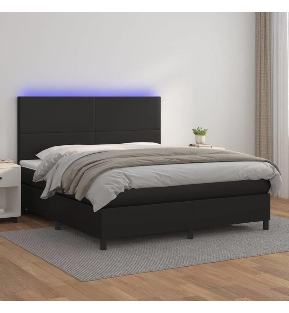Boxspringbett mit Matratze & LED Schwarz 160x200 cm Kunstleder