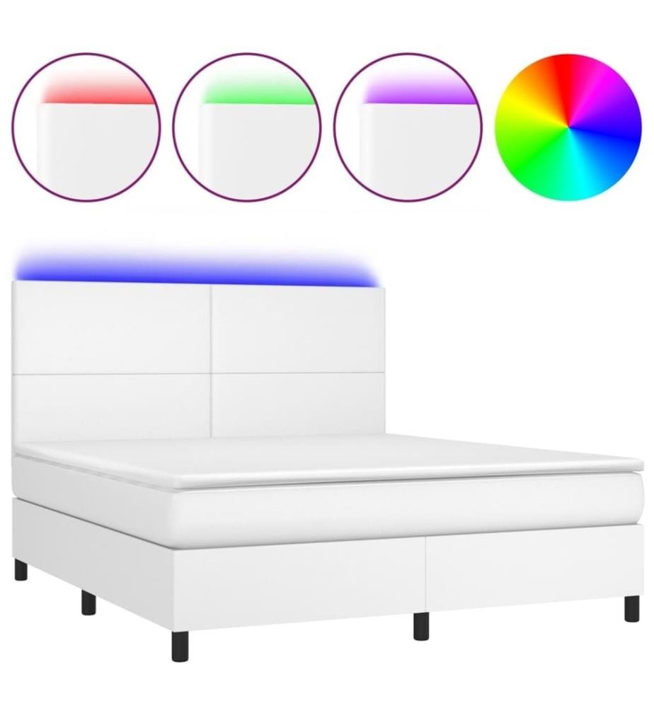 Boxspringbett mit Matratze & LED Weiss 160x200 cm Kunstleder