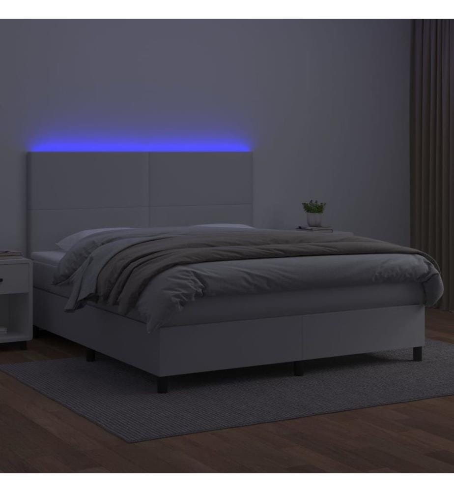 Boxspringbett mit Matratze & LED Weiss 160x200 cm Kunstleder