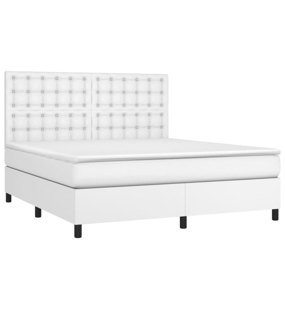 Boxspringbett mit Matratze & LED Weiss 160x200 cm Kunstleder