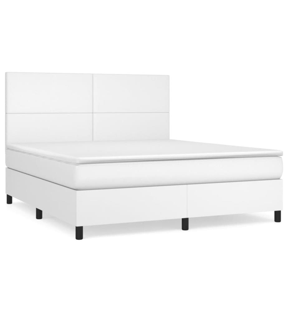 Boxspringbett mit Matratze Weiss 160x200 cm Kunstleder