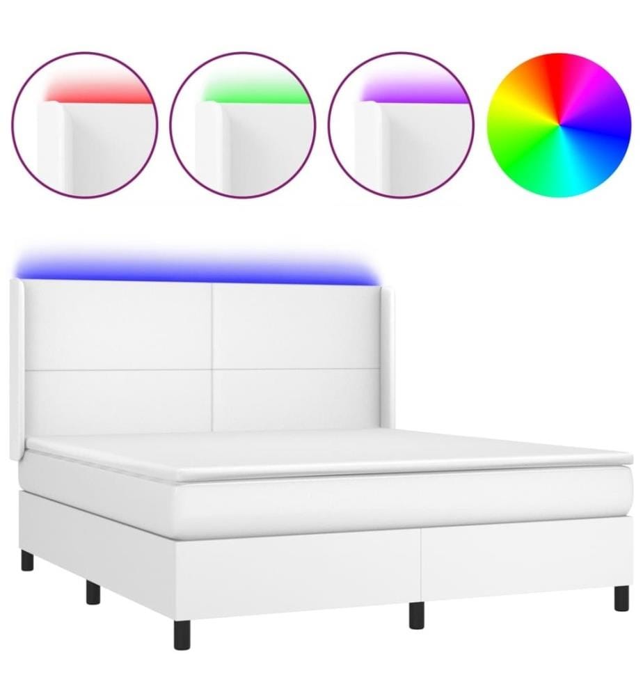 Boxspringbett mit Matratze & LED Weiss 160x200 cm Kunstleder