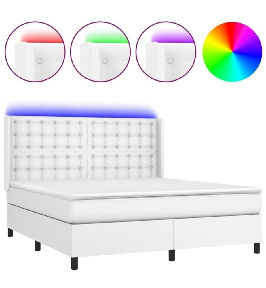 Boxspringbett mit Matratze & LED Weiss 160x200 cm Kunstleder