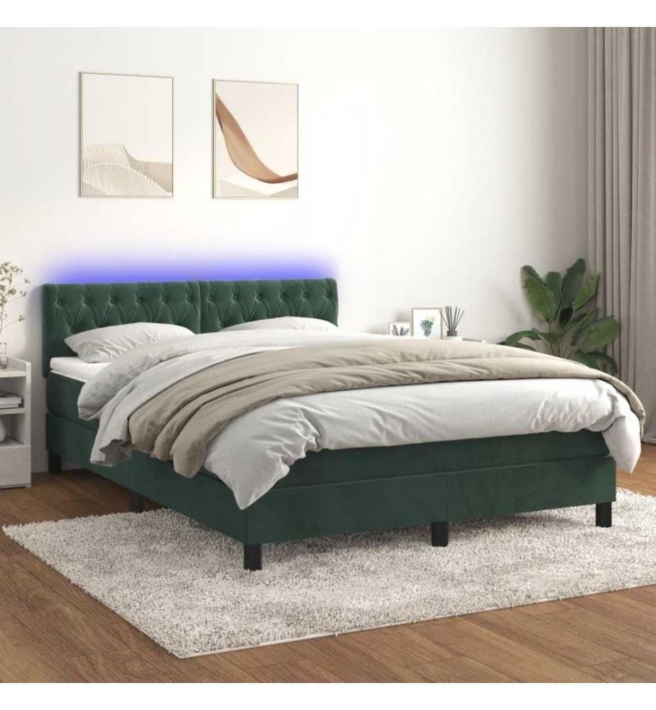 Boxspringbett mit Matratze & LED Dunkelgrün 140x200 cm Samt
