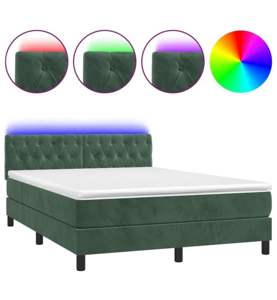 Boxspringbett mit Matratze & LED Dunkelgrün 140x200 cm Samt