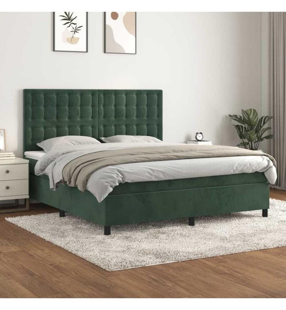 Boxspringbett mit Matratze Dunkelgrün 180x200 cm Samt
