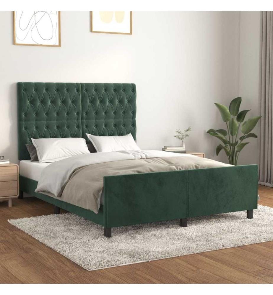 Bettgestell mit Kopfteil Dunkelgrün 140x190 cm Samt