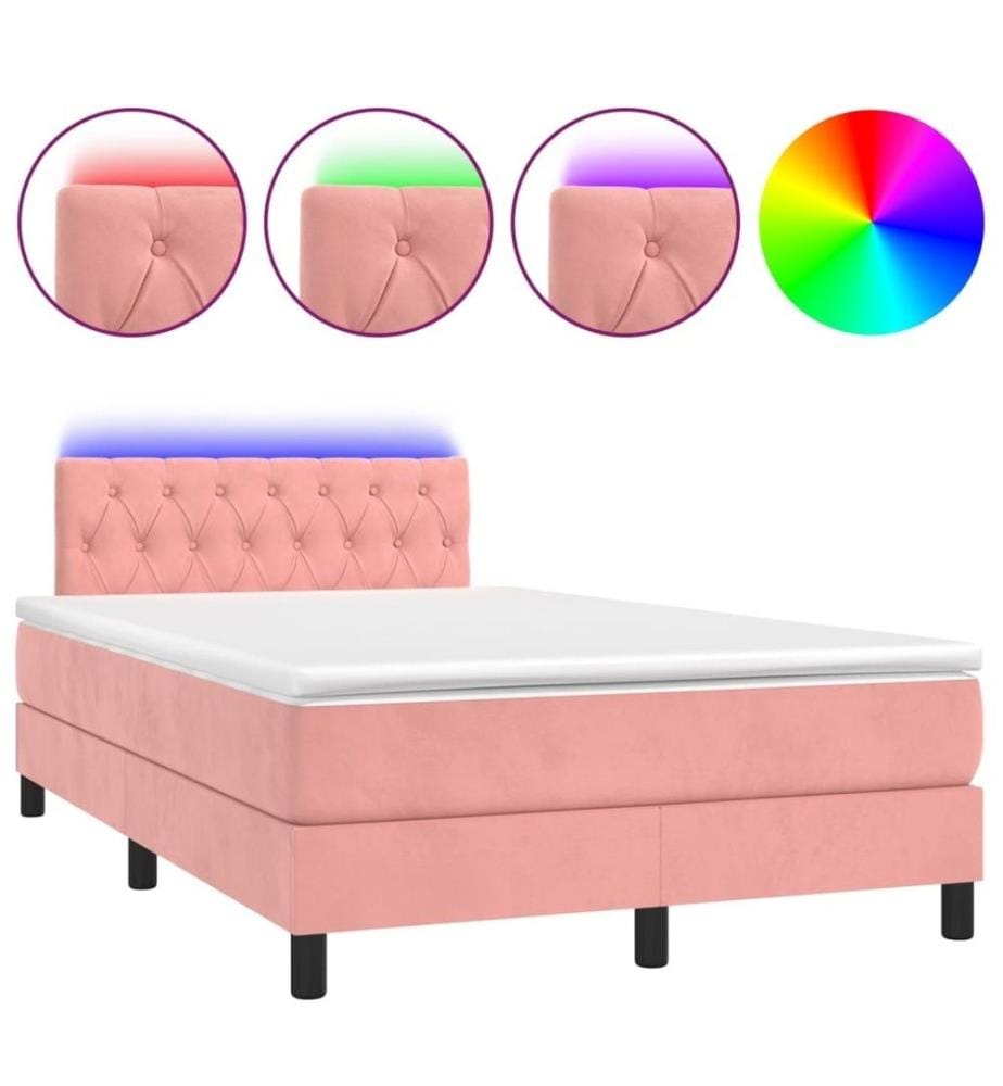 Boxspringbett mit Matratze & LED Rosa 120x200 cm Samt