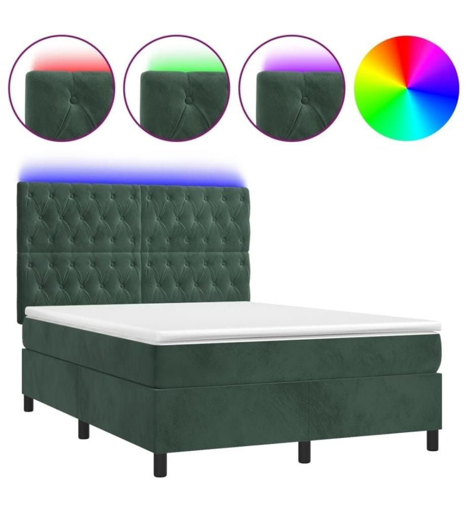 Boxspringbett mit Matratze & LED Dunkelgrün 140x190 cm Samt