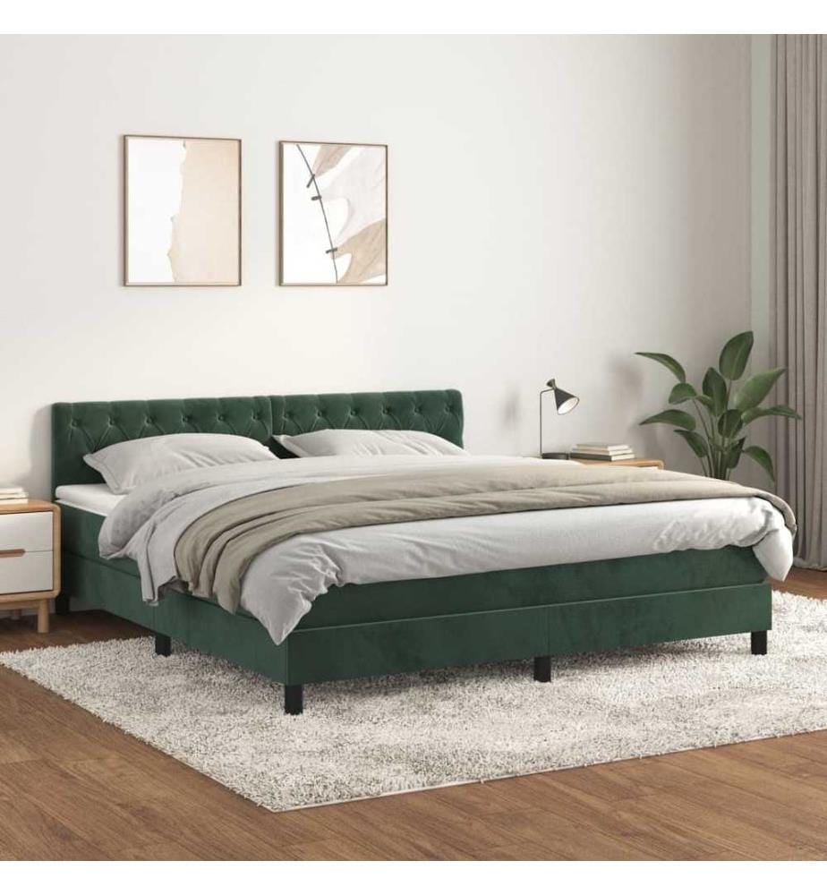 Boxspringbett mit Matratze Dunkelgrün 160x200 cm Samt