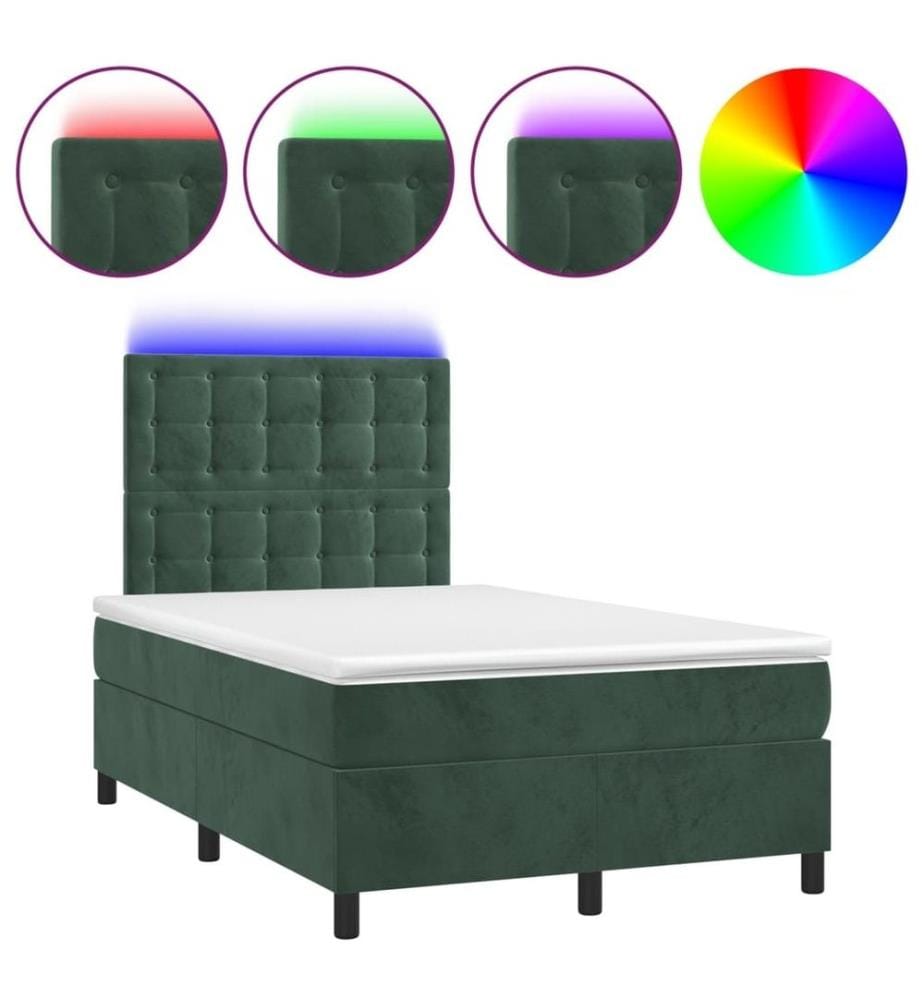 Boxspringbett mit Matratze & LED Dunkelgrün 120x200 cm Samt