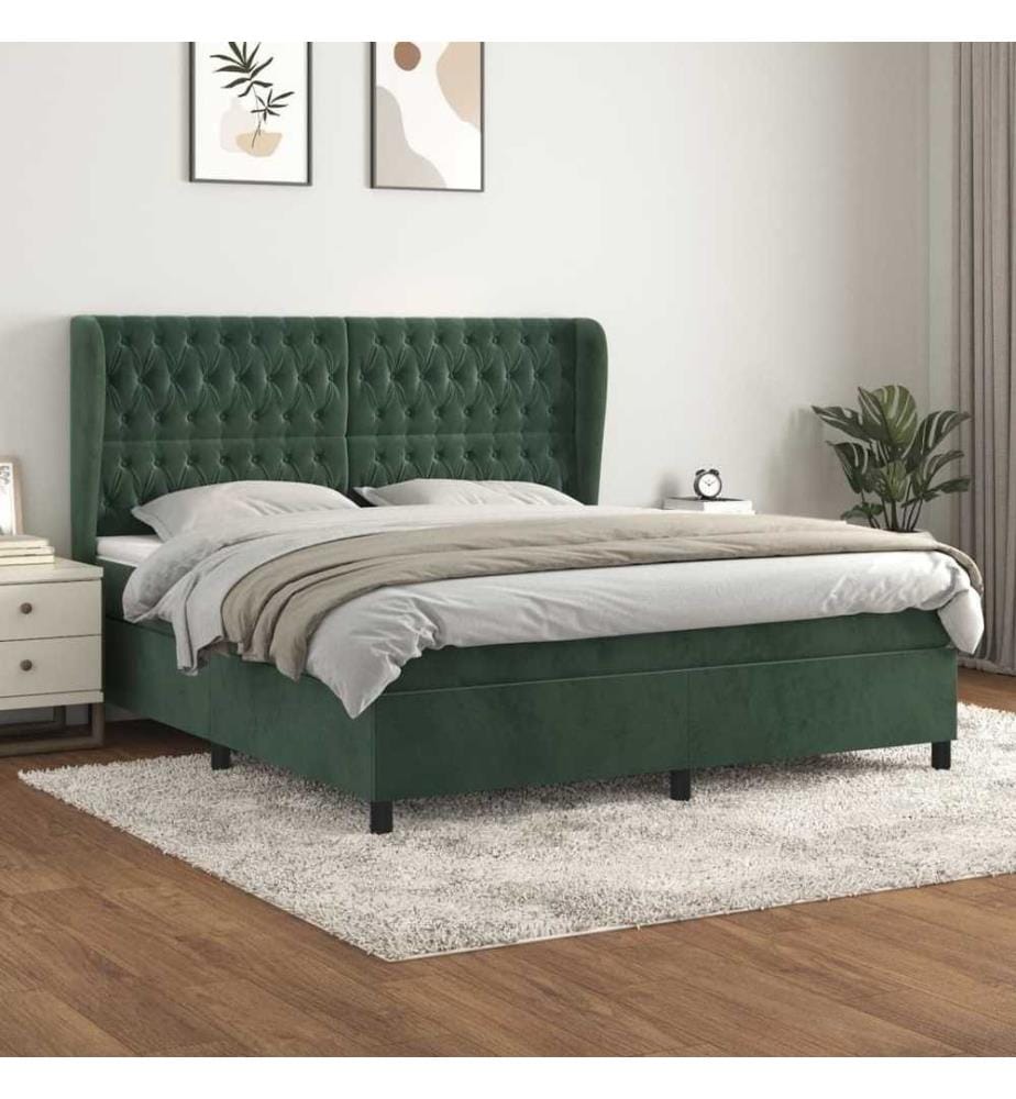Boxspringbett mit Matratze Dunkelgrün 180x200 cm Samt