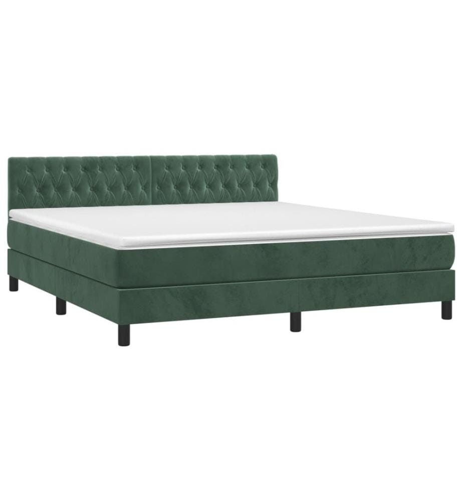 Sommier tapissier matelas et LED Vert foncé 160x200 cm Velours