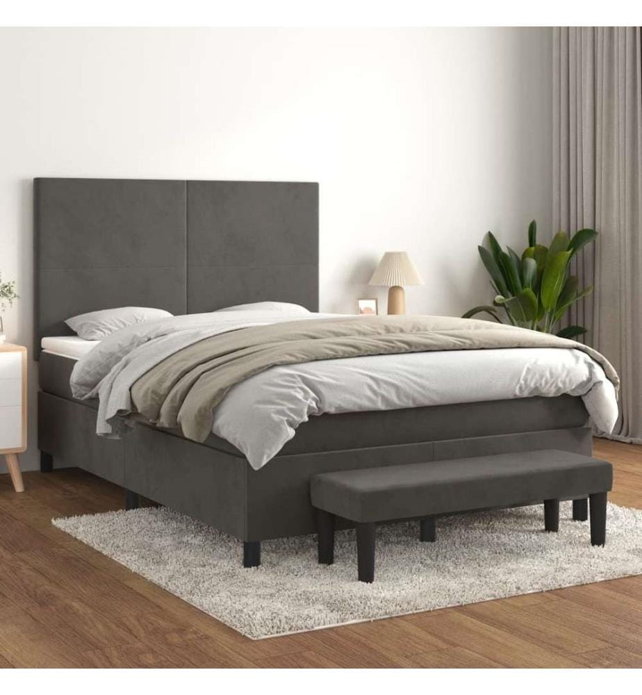 Boxspringbett mit Matratze Dunkelgrau 140x190 cm Samt