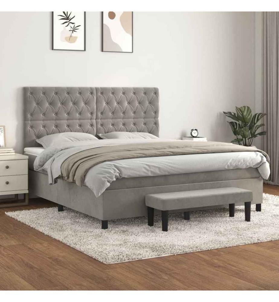 Boxspringbett mit Matratze Hellgrau 160x200 cm Samt